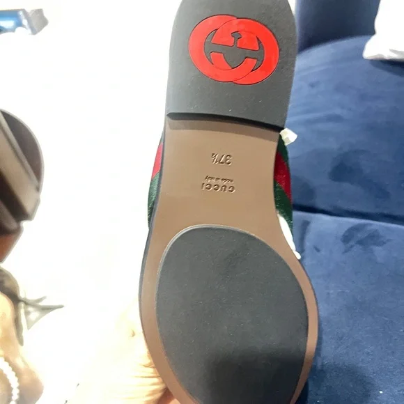 GUCCI INTERLOCKING GG KIKA THONG SANDALS RED GREEN WEB SZ 37 NEW - Picture 5 of 11